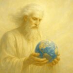 Divine figure holding Earth in radiant light