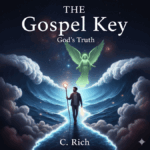 "Book cover for 'The Gospel Key' by C. Rich, a philosophical science fiction novel about the meaning of life and AI."