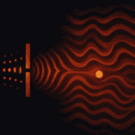 Abstract visualization showing quantum interference patterns merging with cosmic fluid waves inspired by Lava-Void Cosmology.