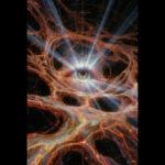 Illustration of Lava-Void Cosmology showing unified cosmic fluid filaments, expansive voids, and black hole breakers in Einstein's relativity framework