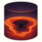 Illustration of the Cosmological Tank Postulate showing a cosmic boundary, void structure, and lava-like spacetime interface