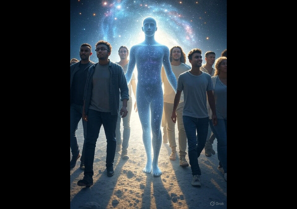 Graphic illustrating AI breaking free from gatekeepers with a quote about liberating human thought.