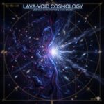 Illustration of Lava-Void Cosmology showing a cosmic fluid with swirling lava-like energy and dark void regions representing unified dark matter and dark energy behavior.