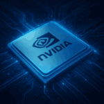 Futuristic glowing NVIDIA chip on a high-tech circuit board