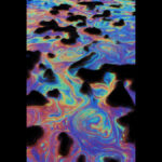 Artistic visualization of non-linear structure formation in Lava-Void Cosmology, depicting density-dependent bulk and shear viscosity in a unified relativistic viscous fluid creating turbulent dissipation, shallow cores in halo centers, and diverse clustering patterns resolving small-scale tensions