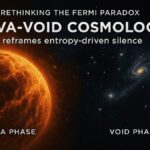 Conceptual image showing Lava Phase entropy and Void Phase cosmic silence in Lava-Void Cosmology