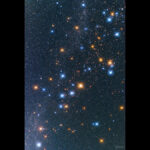 Artistic visualization of distinctive observational predictions in Lava-Void Cosmology, depicting a starry cosmic field illustrating void-induced large-scale anisotropies, chiral primordial gravitational waves, scale-dependent non-Gaussianity, modified small-scale structure, and enhanced patchy reionization within a unified relativistic viscous fluid framework