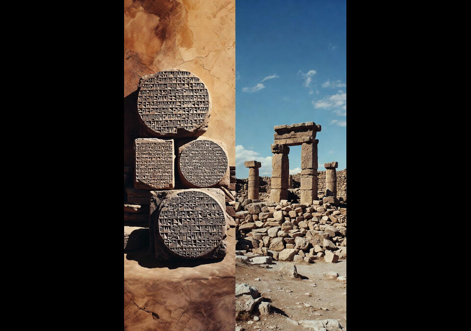Aerial view of Göbekli Tepe archaeological site in Turkey, featuring ancient T-shaped stone pillars from around 9600 BC