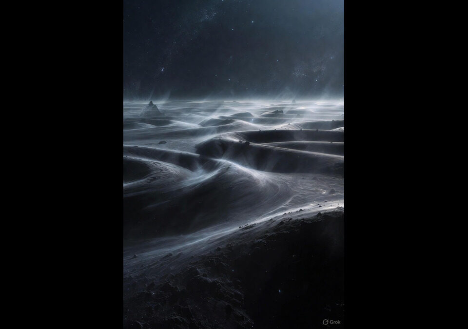 Artistic visualization of primordial gravitational waves in Lava-Void Cosmology, depicting tensor perturbations amplified during the viscous quasi-de Sitter phase and sourced by multifractal turbulent fluctuations in a unified relativistic viscous fluid, with helical intermittency producing circularly polarized modes