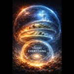 Layered cosmic visualization showing the Theory of Everything embedded within a larger lava-void universe of life, intelligence, and entropy