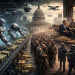 Robots replacing workers as elites hoard wealth under government surveillance in a dystopian American city