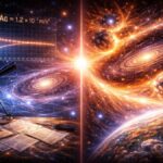 Split cosmic artwork comparing MOND’s flat rotation curves with Lava-Void Cosmology’s viscous void-driven galaxy dynamics.