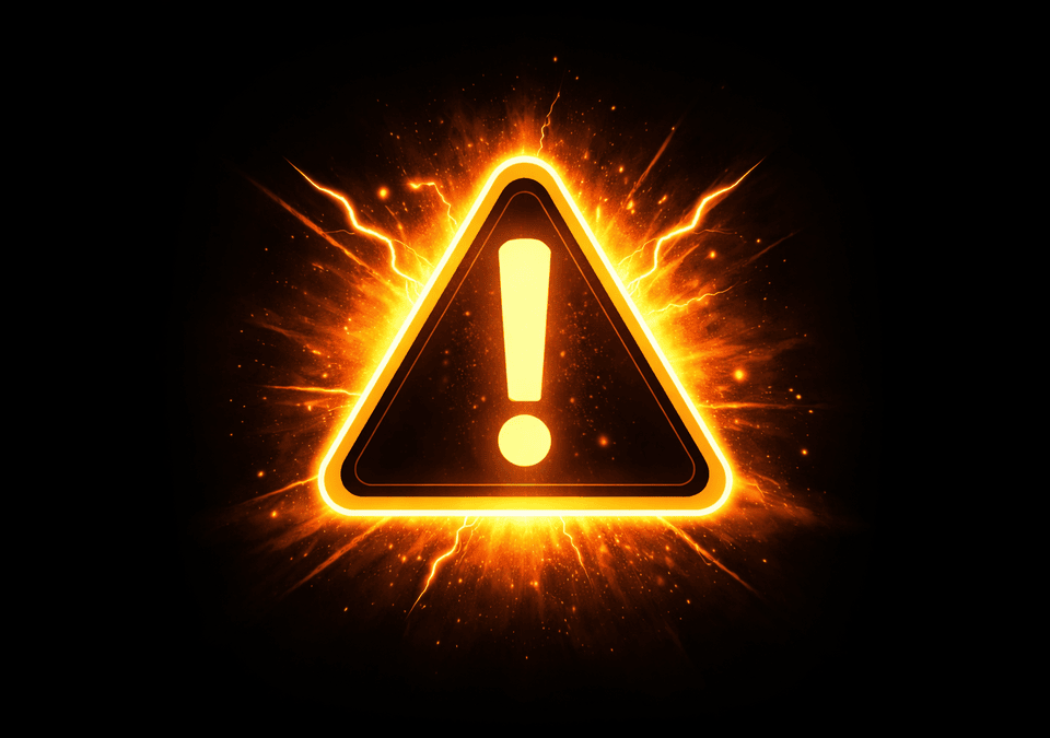 Glowing danger warning symbol representing hidden risks of advanced AI systems