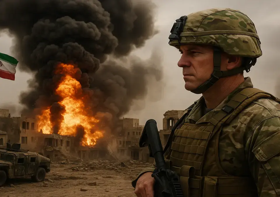 A survivor standing amid ruined server racks overlooking a burning, dystopian wasteland depicting an AI apocalypse.
